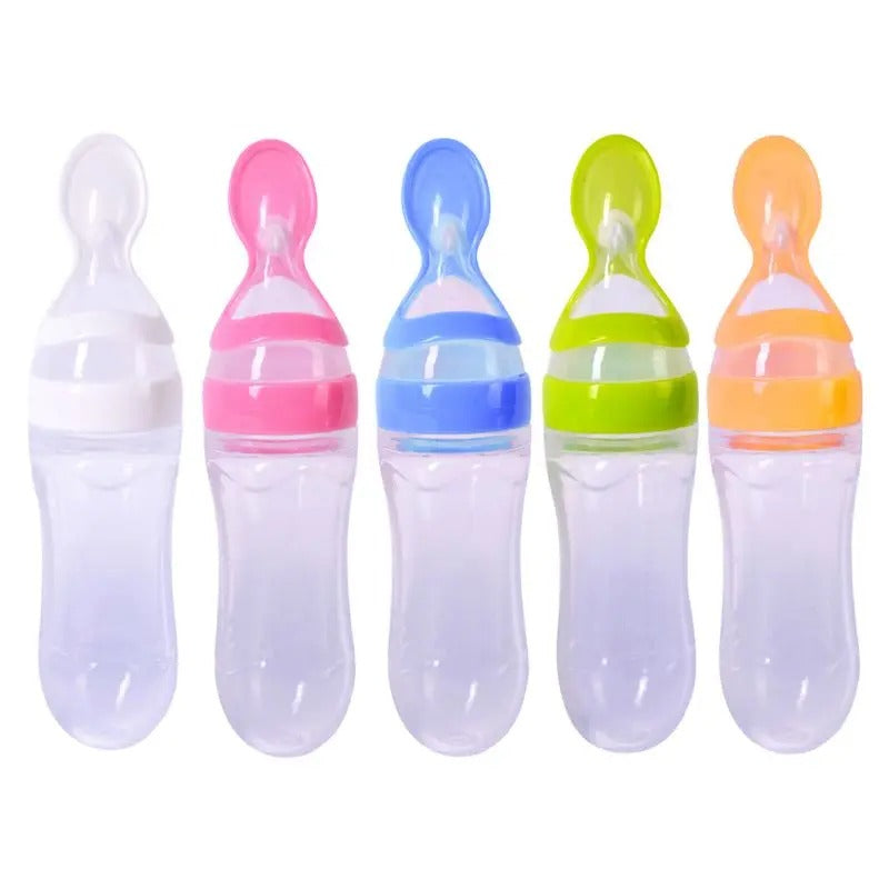 Safe & Durable Silicone Baby Feeding Bottle with Spoon, 90ml Milk Feeding Bottle