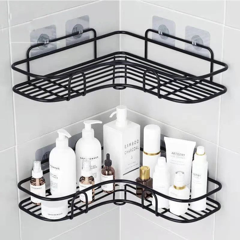 Bathroom & Kitchen Corner Shelf – Wrought Iron Wall Mount Storage Rack with Suction Cup – Punch-Free Shower Shampoo Holder – Best Price in Pakistan