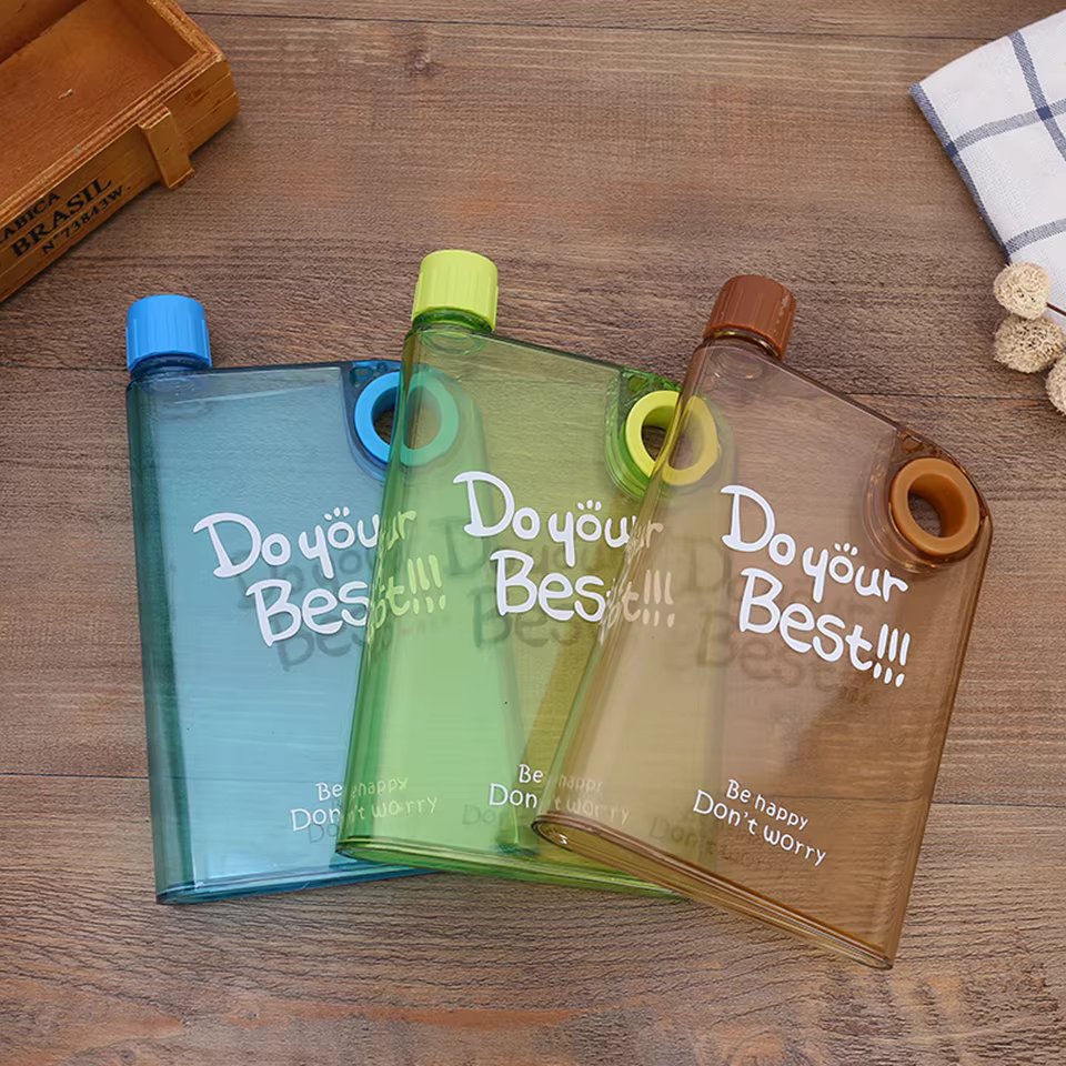Flat Clear Square Water Bottle, Portable BPA-Free My Book Shape Flask for Travel & Sports