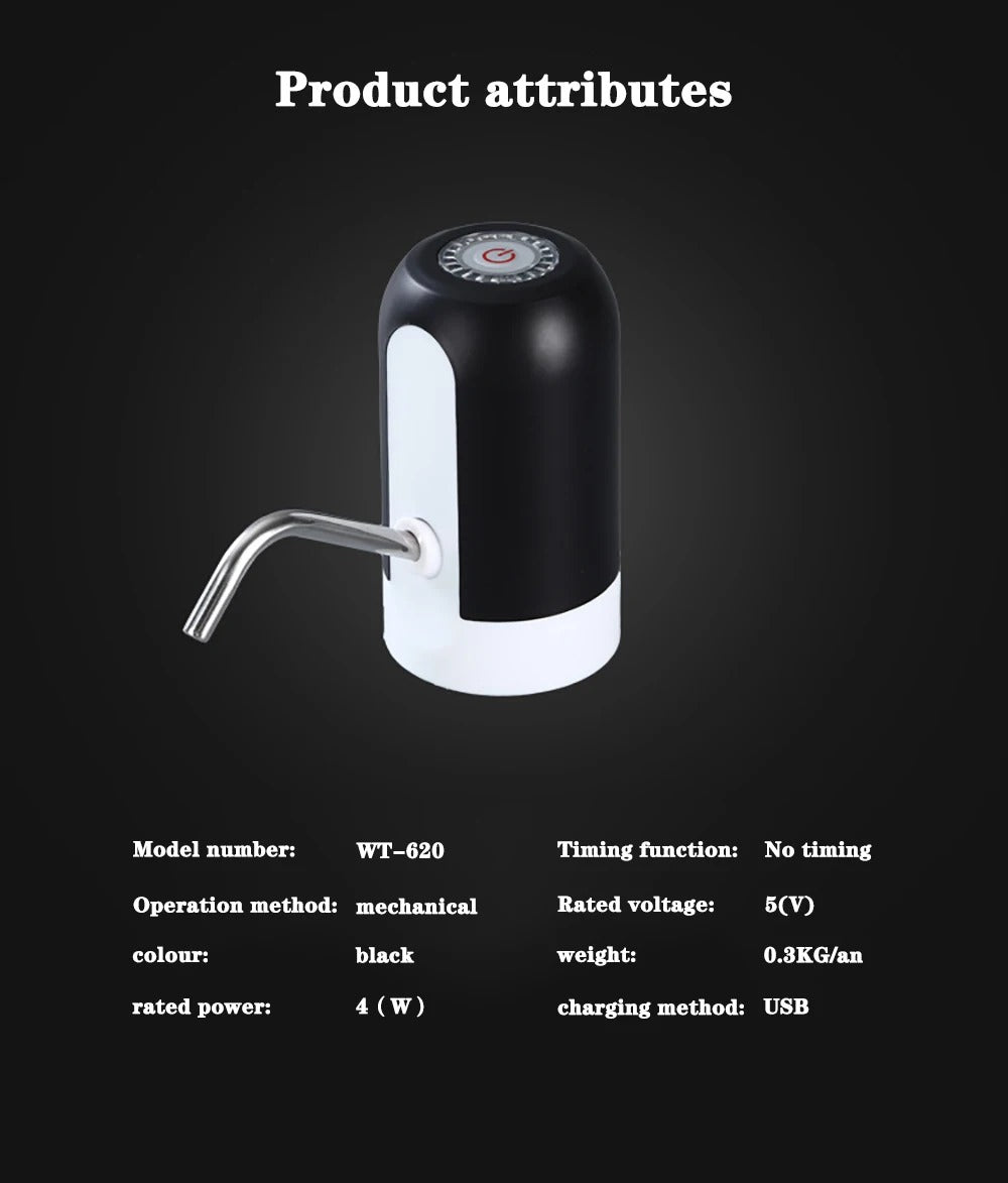 USB Rechargeable Electric Water Dispenser Pump – Portable Automatic Drinking Water Bottle Pump with Stainless Steel & Silicone Tube for Home, Office, Outdoor Use