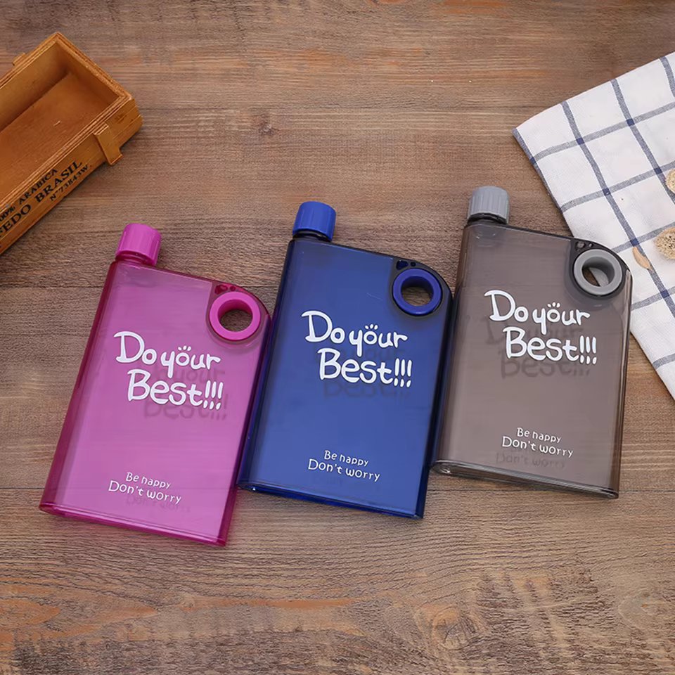 Flat Clear Square Water Bottle, Portable BPA-Free My Book Shape Flask for Travel & Sports