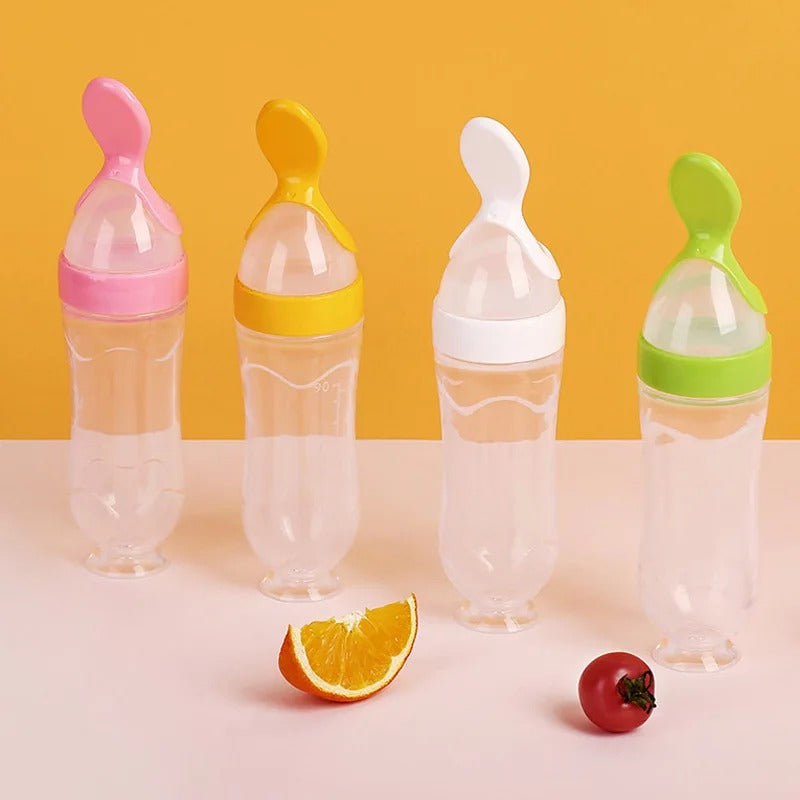 Safe & Durable Silicone Baby Feeding Bottle with Spoon, 90ml Milk Feeding Bottle
