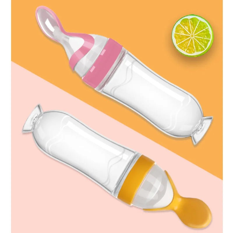 Safe & Durable Silicone Baby Feeding Bottle with Spoon, 90ml Milk Feeding Bottle