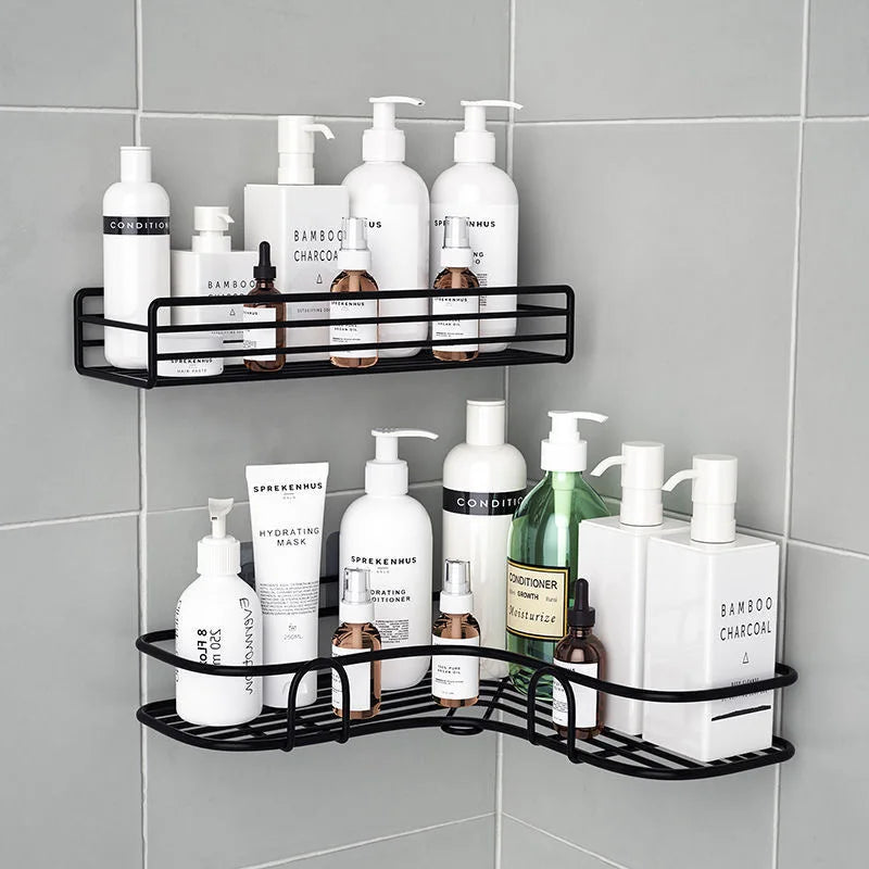 Bathroom & Kitchen Corner Shelf – Wrought Iron Wall Mount Storage Rack with Suction Cup – Punch-Free Shower Shampoo Holder – Best Price in Pakistan