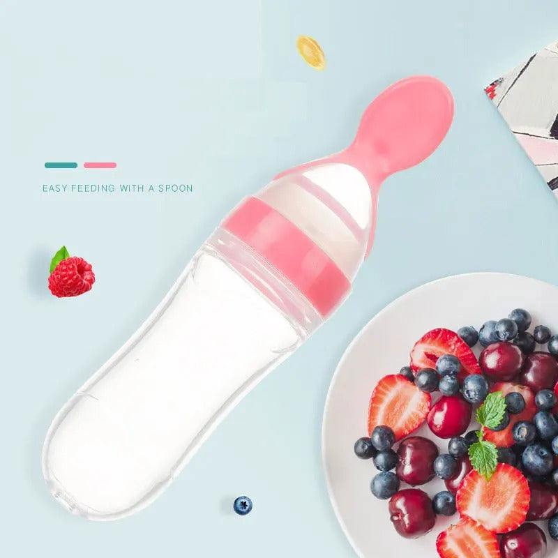 Safe & Durable Silicone Baby Feeding Bottle with Spoon, 90ml Milk Feeding Bottle