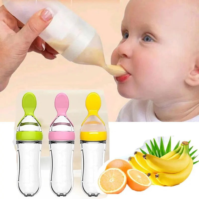 Safe & Durable Silicone Baby Feeding Bottle with Spoon, 90ml Milk Feeding Bottle