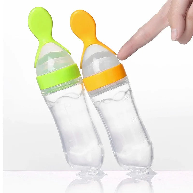 Safe & Durable Silicone Baby Feeding Bottle with Spoon, 90ml Milk Feeding Bottle