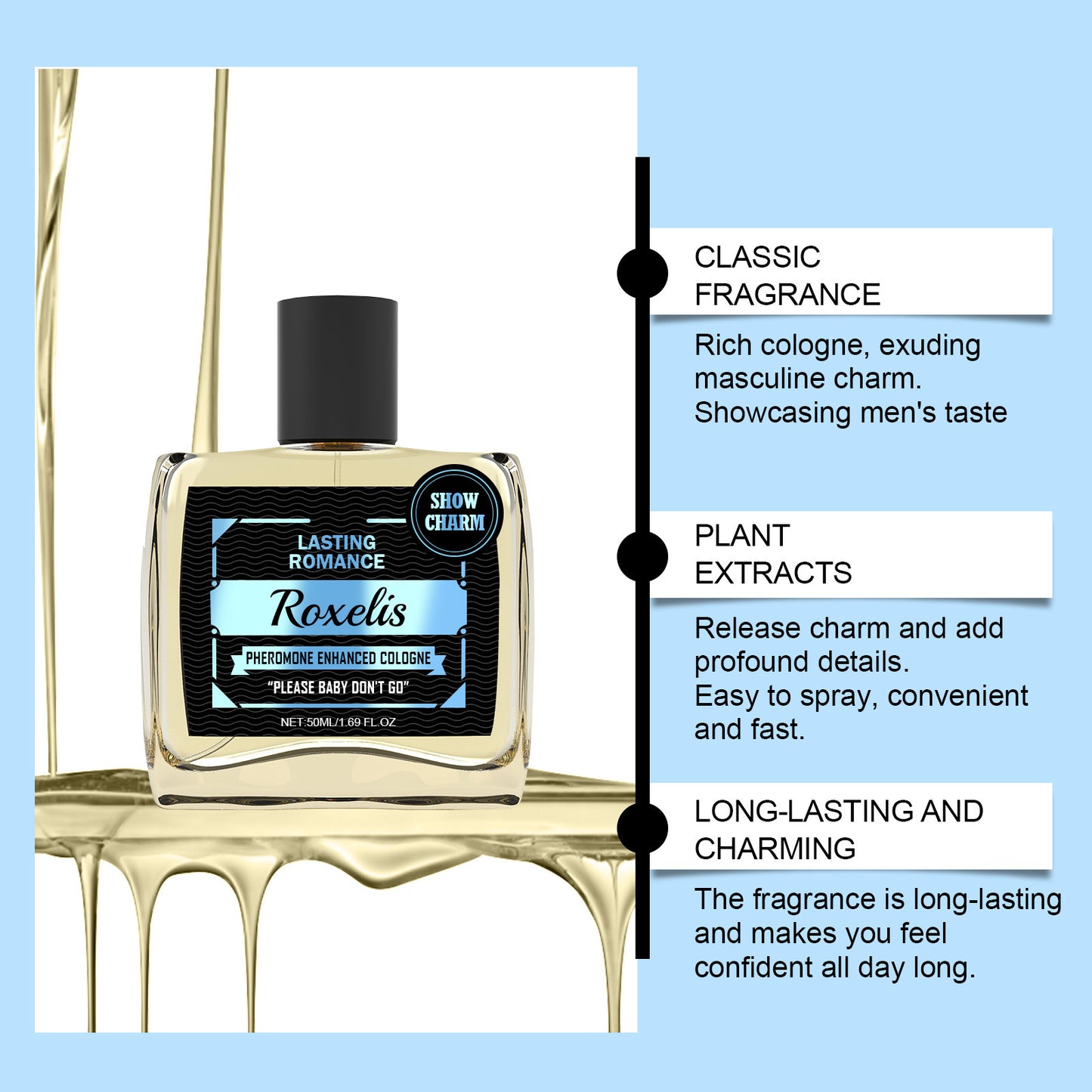 Roxelis Pheromone Perfume Original Perfume Fresh Natural Light Fragrance for Men Releasing Charm Date Atmosphere Cologne Perfume