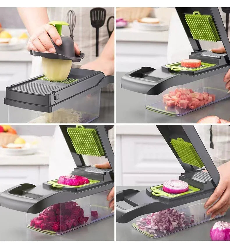 10-in-1 Multifunctional Vegetable Cutter & Slicer with Basket – Food Chopper for Onion, Carrot, Potato, Cheese