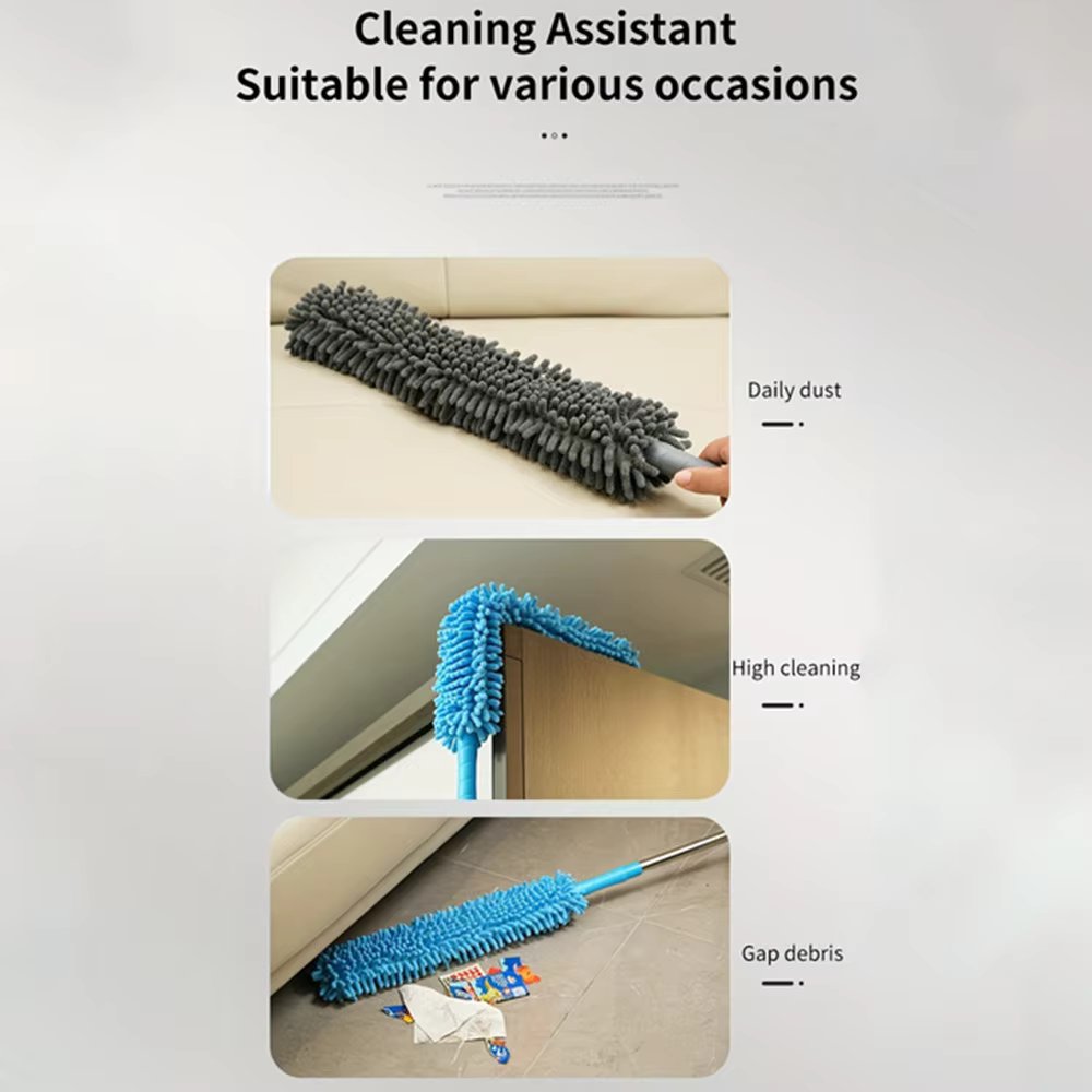 Cross-Border Temu Household Extendable Feather Duster – Lint-Free, Retractable & Curved Chenille Dust Sweeper | High Reach, Ceiling Fan, and Microfiber Brush Dust Cleaner