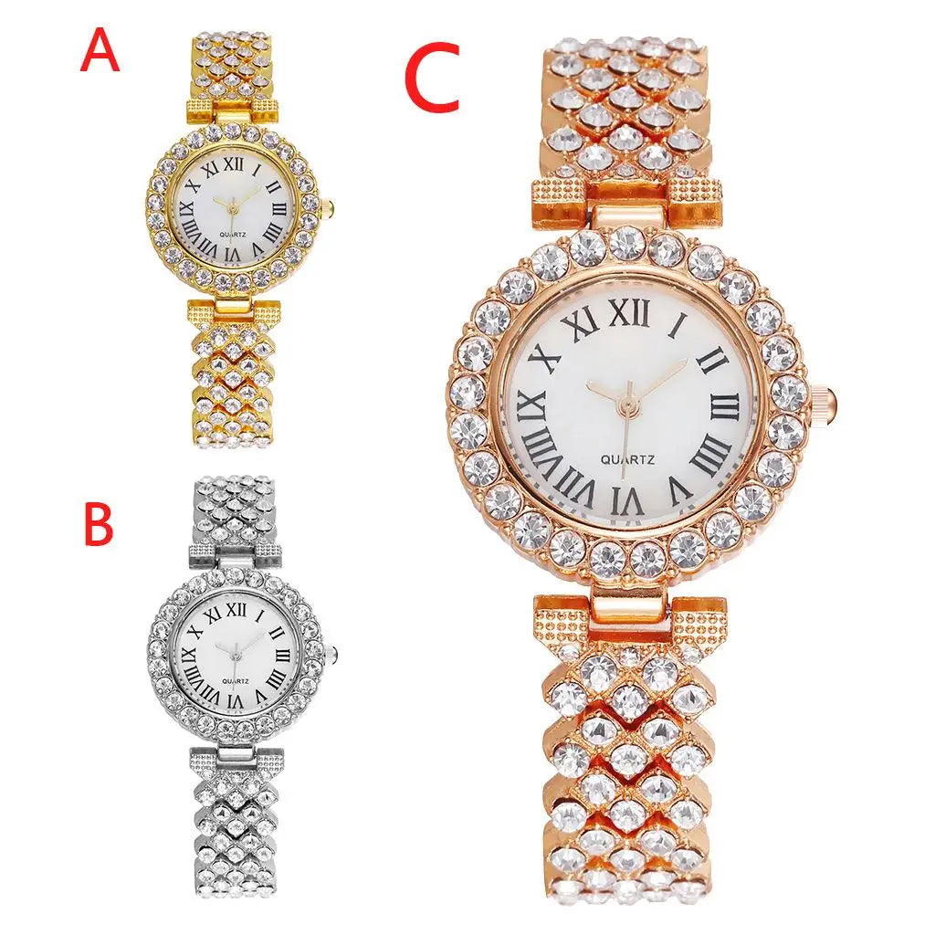 Network explosion models alloy full diamond women's fashion watches simple Roman numerals three-hand quartz wristwatch spot