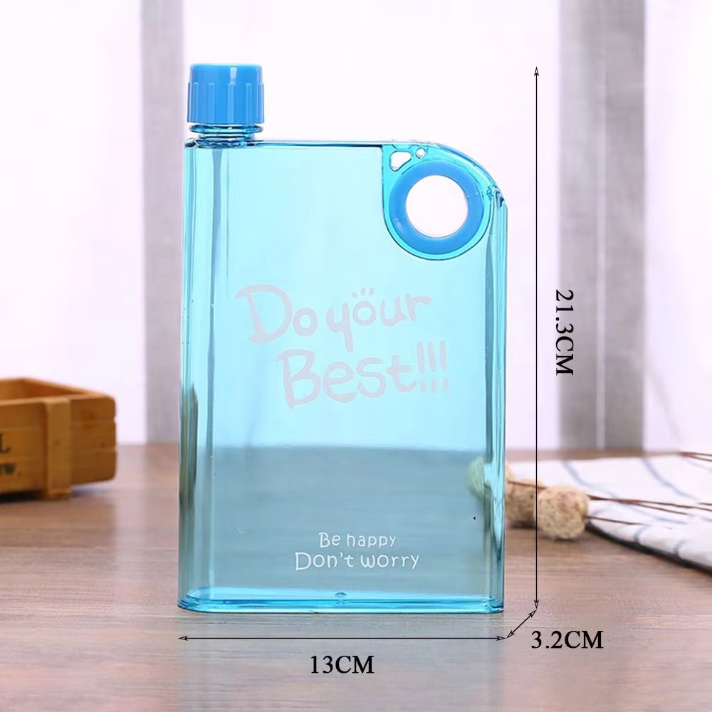 Flat Clear Square Water Bottle, Portable BPA-Free My Book Shape Flask for Travel & Sports