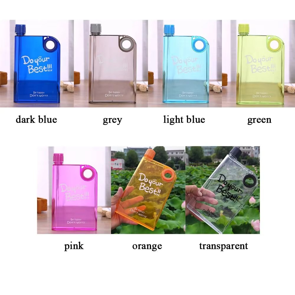 Flat Clear Square Water Bottle, Portable BPA-Free My Book Shape Flask for Travel & Sports