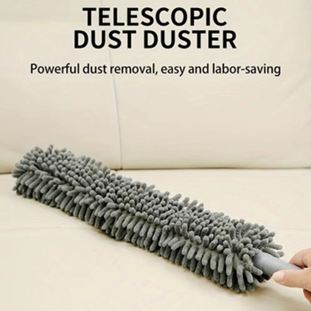 Cross-Border Temu Household Extendable Feather Duster – Lint-Free, Retractable & Curved Chenille Dust Sweeper | High Reach, Ceiling Fan, and Microfiber Brush Dust Cleaner