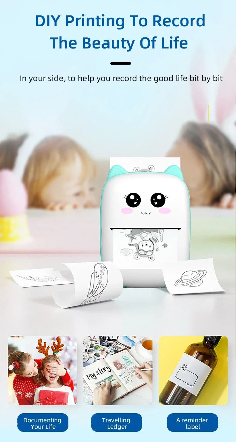 Portable Mini Bluetooth Thermal Printer for Android & iOS – Wireless Mobile Photo Printer with Paper Rolls, 203dpi High Resolution
