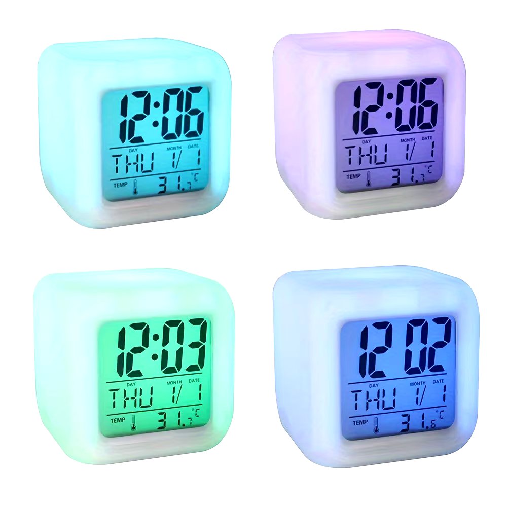 Lovely Color Changing LED Alarm Clock, Luminous Night Light with 7 Colors for Bedroom, Calendar, Temperature Display, Digital Clock with Large Display