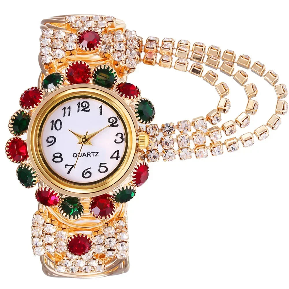 New Fashion Women Watches Diamond-Embedded Elegant Quartz Watch Stylish Opening Luxury Creative Alloy Bracelet Watch