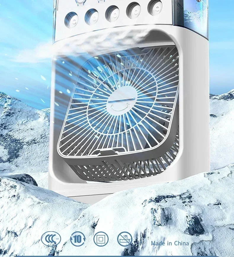 3-in-1 Portable Air Cooler Fan – Mini USB Humidifier, Desktop Air Conditioner with 7-Color Night Light for Home & Office