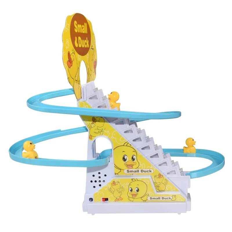 Electric Small Duck Climbing Stairs Toy | Fun Duck Racetrack Game Set with Flashing LED Lights and Interactive Features | 3-Piece Duck Set