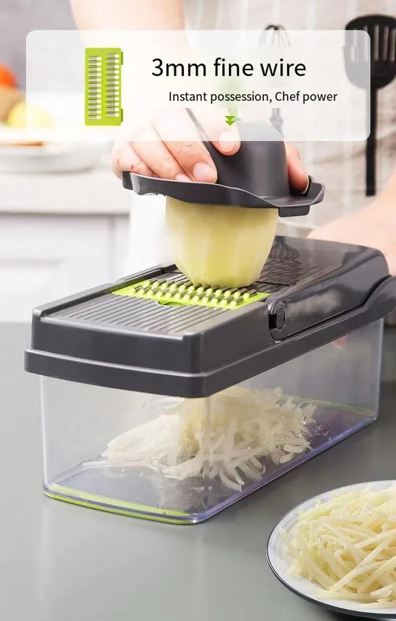 10-in-1 Multifunctional Vegetable Cutter & Slicer with Basket – Food Chopper for Onion, Carrot, Potato, Cheese