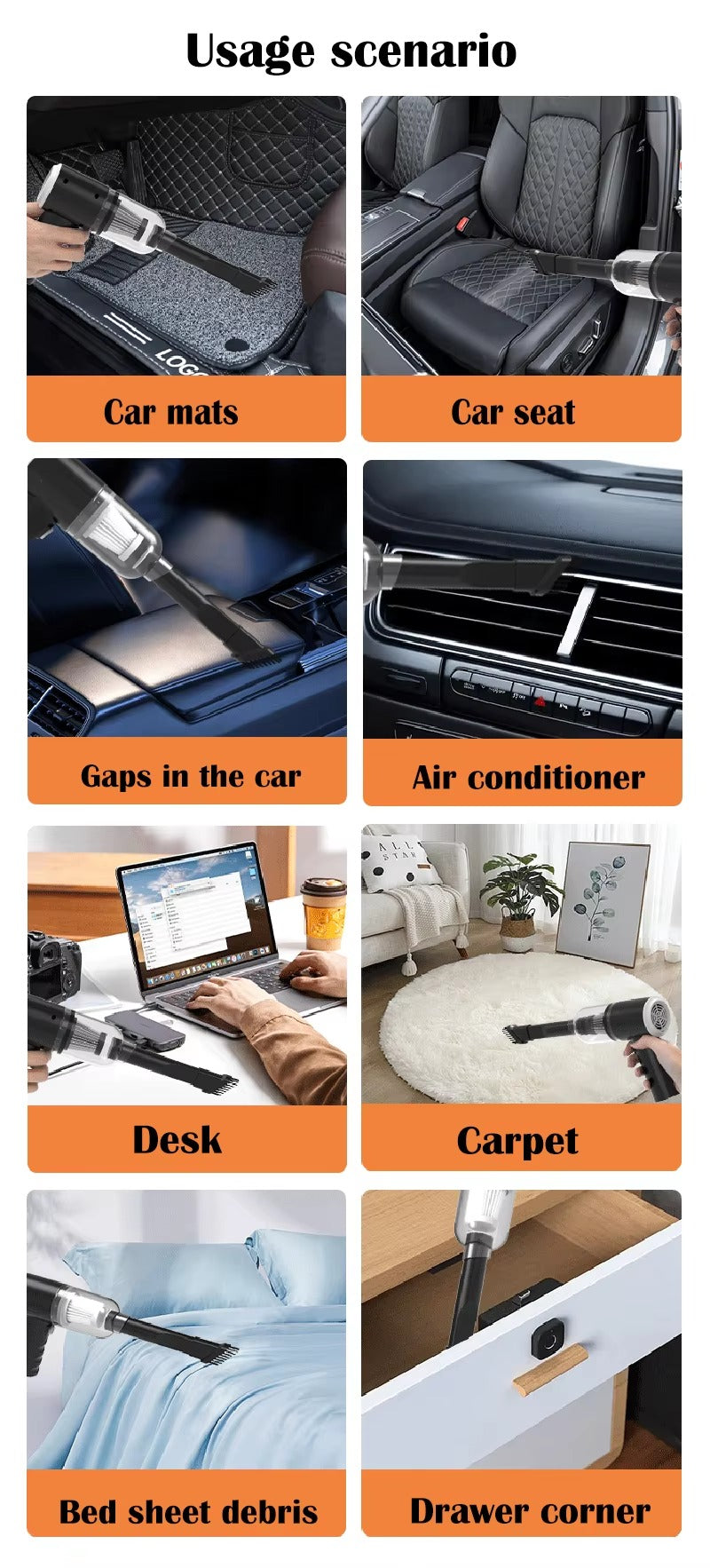 3 in 1 Wireless Car Vacuum Cleaner – USB Charging, 1200mAh, 9000Pa Suction Power, Mini Handheld Wet & Dry Cleaner for Vehicle & Home