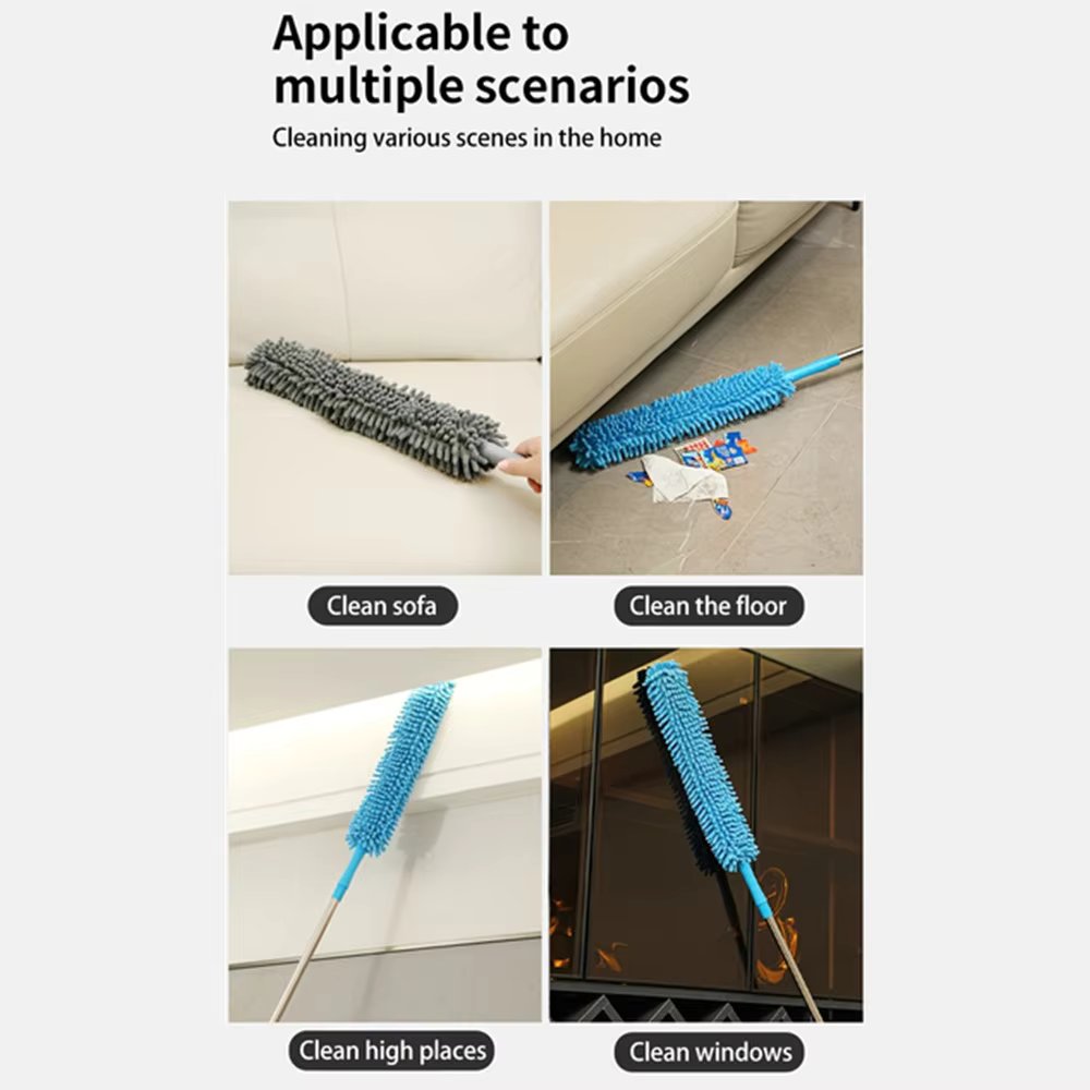 Cross-Border Temu Household Extendable Feather Duster – Lint-Free, Retractable & Curved Chenille Dust Sweeper | High Reach, Ceiling Fan, and Microfiber Brush Dust Cleaner