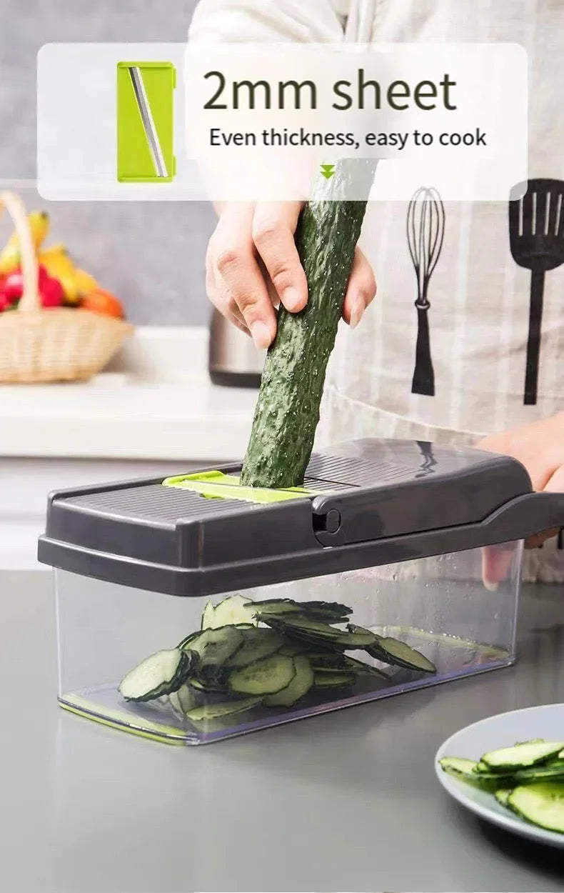 10-in-1 Multifunctional Vegetable Cutter & Slicer with Basket – Food Chopper for Onion, Carrot, Potato, Cheese
