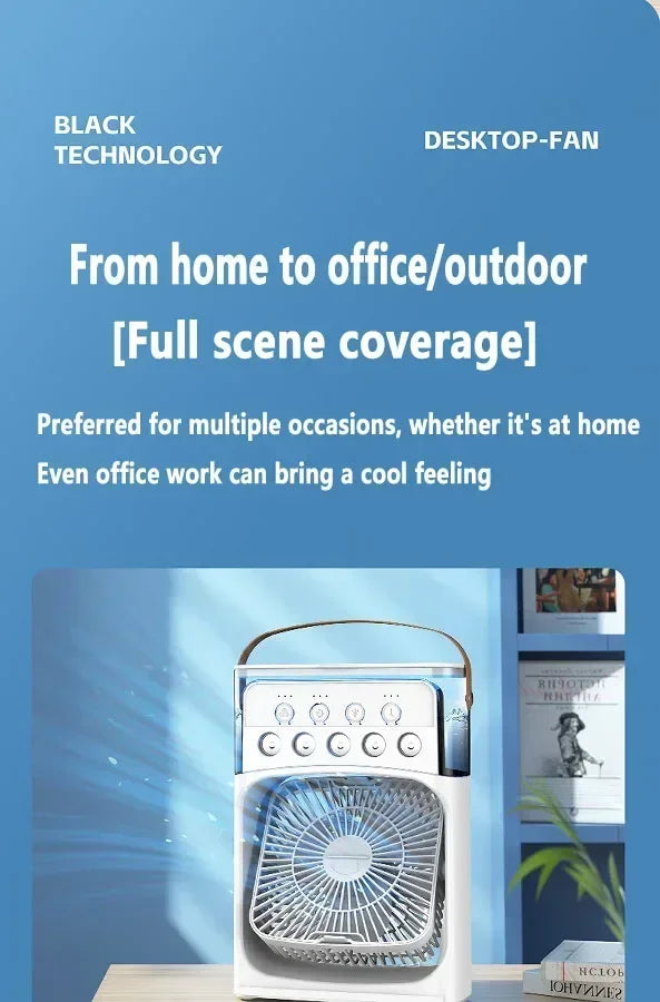 3-in-1 Portable Air Cooler Fan – Mini USB Humidifier, Desktop Air Conditioner with 7-Color Night Light for Home & Office