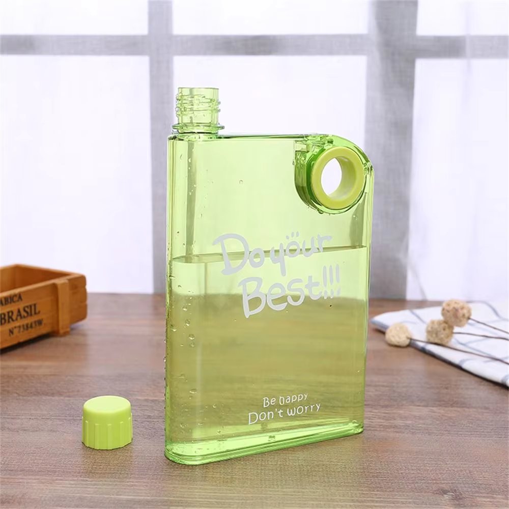 Flat Clear Square Water Bottle, Portable BPA-Free My Book Shape Flask for Travel & Sports
