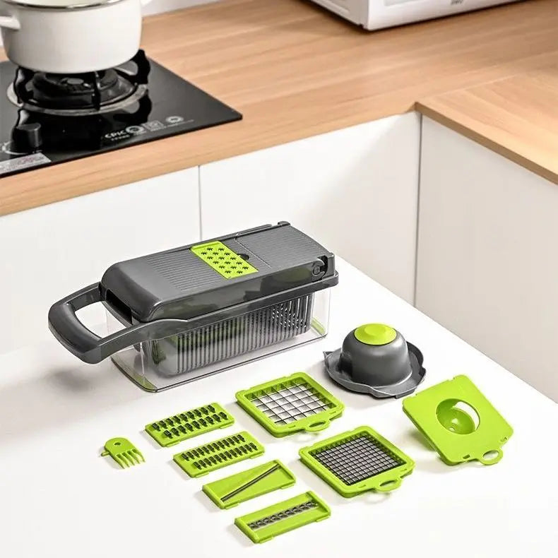 10-in-1 Multifunctional Vegetable Cutter & Slicer with Basket – Food Chopper for Onion, Carrot, Potato, Cheese