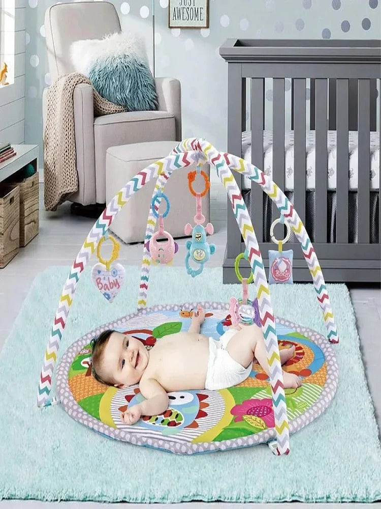 Baby Play Mat with Fitness Frame - Portable Infant Crawling Mat with Hanging Rattle Toys - Educational Activity Gym for Newborns - Ideal Baby Gift