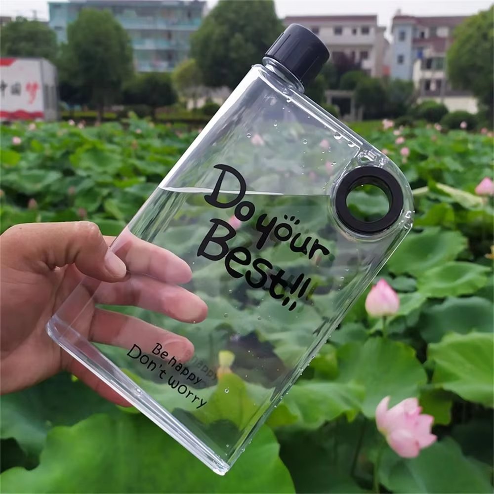 Flat Clear Square Water Bottle, Portable BPA-Free My Book Shape Flask for Travel & Sports