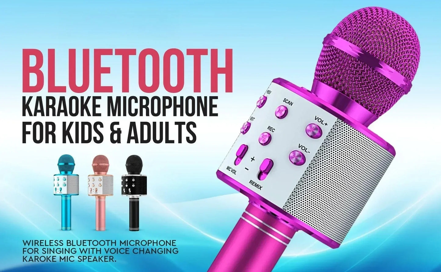 Rechargeable Bluetooth Microphone with Built-in Speaker & Voice Changer – Portable Wireless Mic for Kids & Adults, High-Quality Sound, USB/SD/AUX Supported, Durable Aluminum Alloy Build