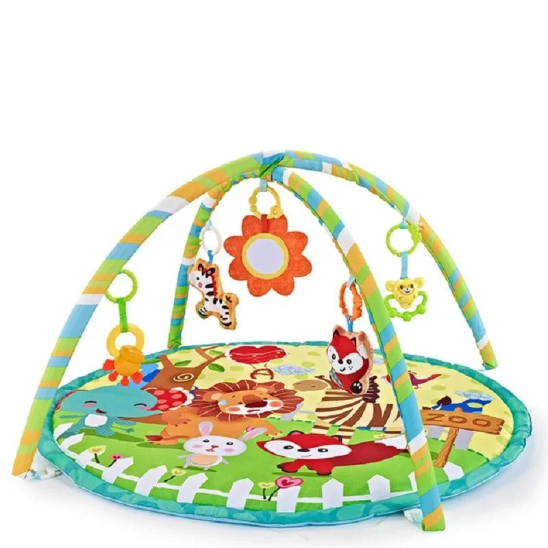 Baby Play Mat with Fitness Frame - Portable Infant Crawling Mat with Hanging Rattle Toys - Educational Activity Gym for Newborns - Ideal Baby Gift