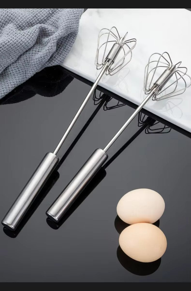 Semi-Automatic Egg Beater, Stainless Steel Hand Whisk, Self-Turning Manual Mixer for Baking & Cooking