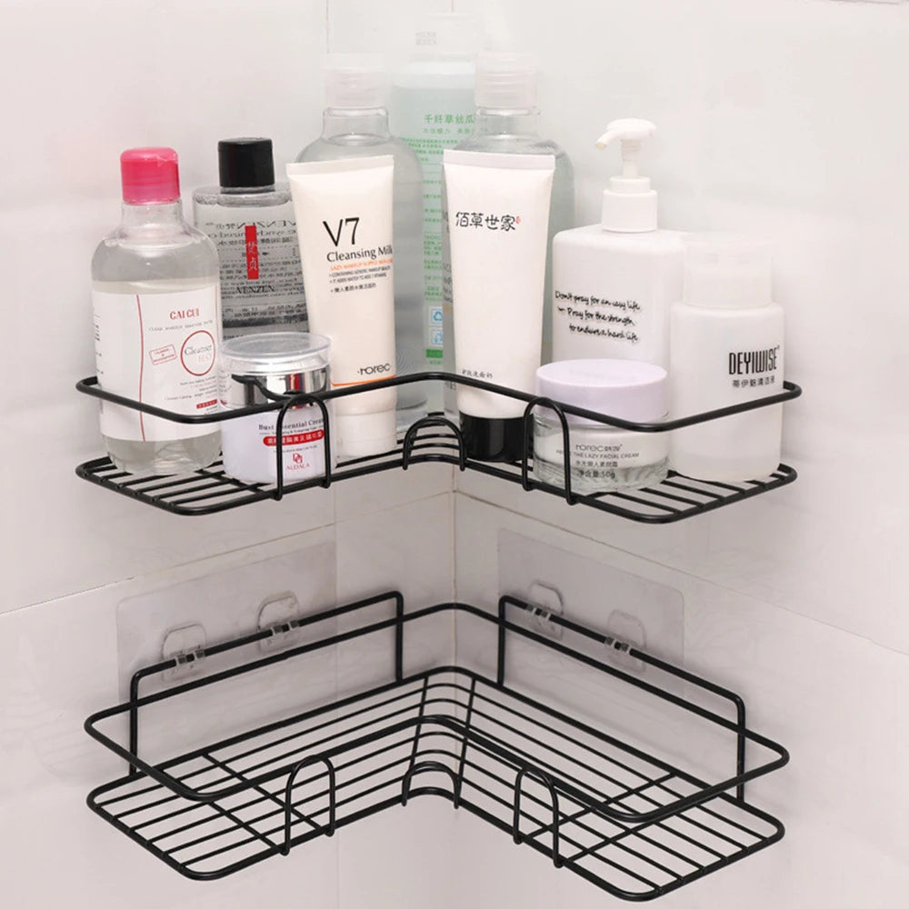 Bathroom & Kitchen Corner Shelf – Wrought Iron Wall Mount Storage Rack with Suction Cup – Punch-Free Shower Shampoo Holder – Best Price in Pakistan