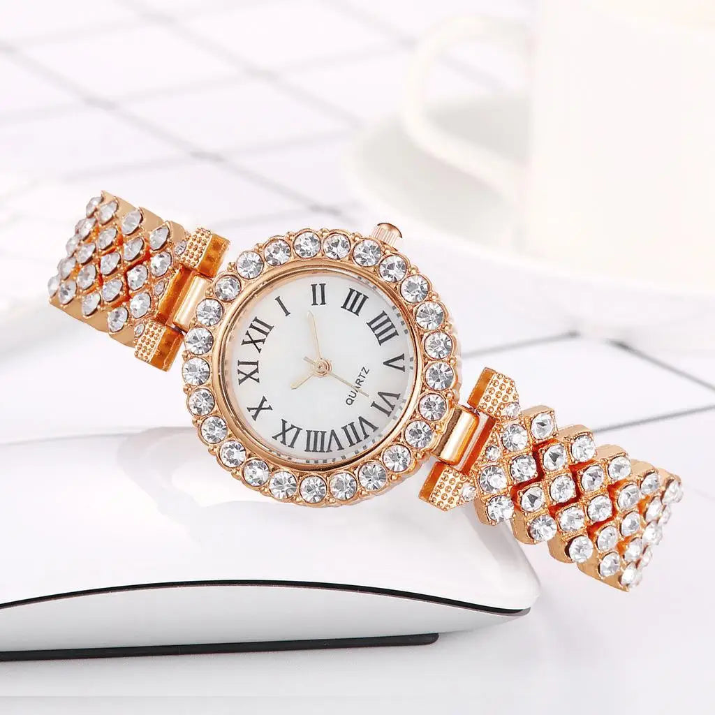 Network explosion models alloy full diamond women's fashion watches simple Roman numerals three-hand quartz wristwatch spot
