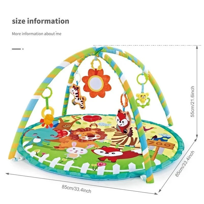 Baby Play Mat with Fitness Frame - Portable Infant Crawling Mat with Hanging Rattle Toys - Educational Activity Gym for Newborns - Ideal Baby Gift
