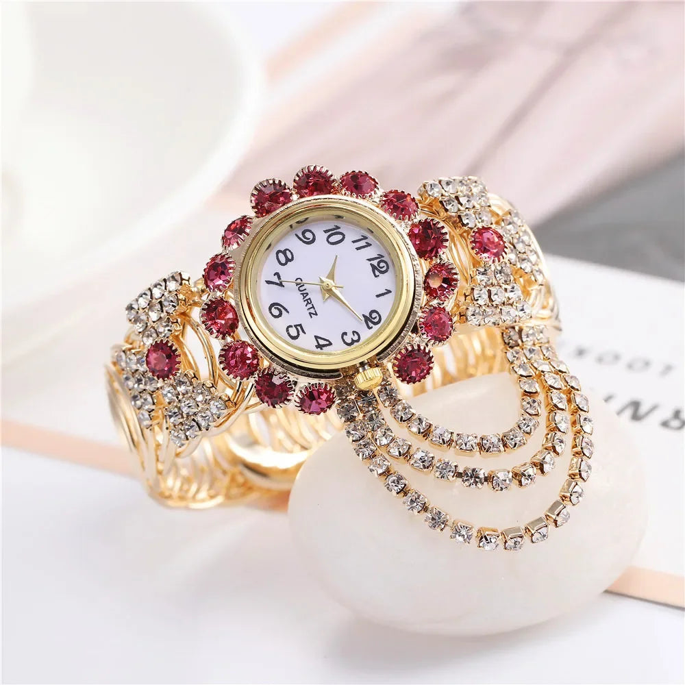 New Fashion Women Watches Diamond-Embedded Elegant Quartz Watch Stylish Opening Luxury Creative Alloy Bracelet Watch