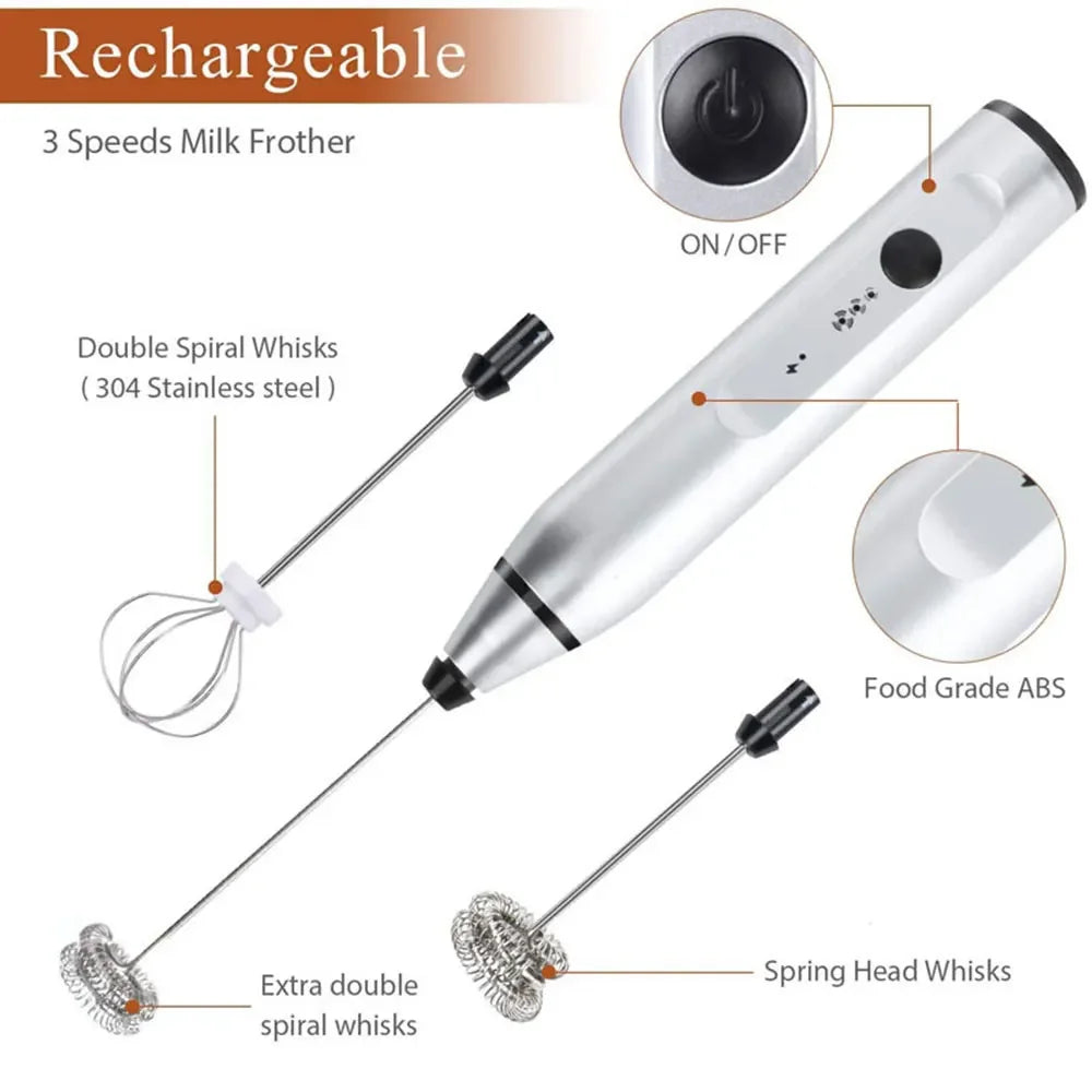 USB Rechargeable Electric Milk Frother – 3-Speed Handheld Coffee & Egg Beater, Portable Stainless Steel Mixer for Latte, Cappuccino, Shakes, and More – Best Price in Pakistan