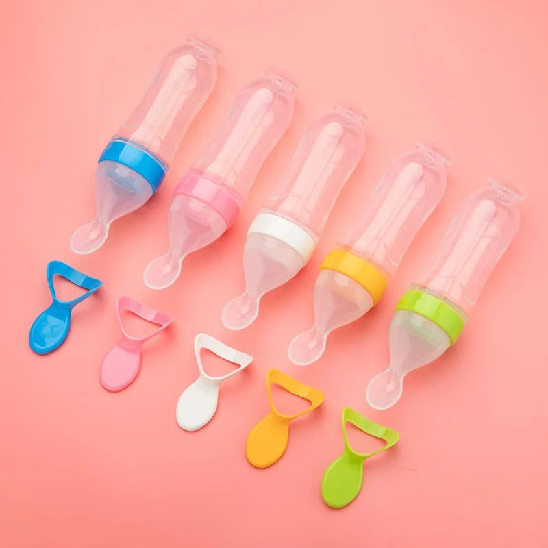Safe & Durable Silicone Baby Feeding Bottle with Spoon, 90ml Milk Feeding Bottle