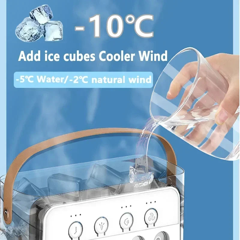 3-in-1 Portable Air Cooler Fan – Mini USB Humidifier, Desktop Air Conditioner with 7-Color Night Light for Home & Office
