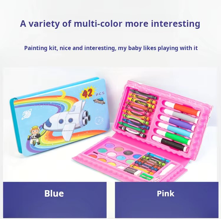 42-Piece Kids' Art Set | Watercolor Pens, Crayons & Colored Pencils