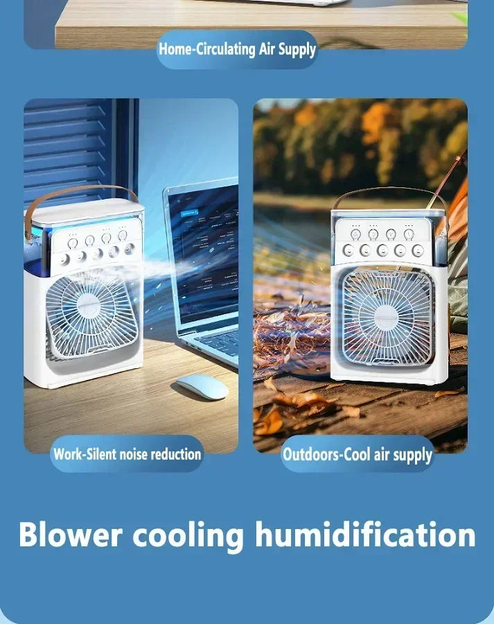 3-in-1 Portable Air Cooler Fan – Mini USB Humidifier, Desktop Air Conditioner with 7-Color Night Light for Home & Office