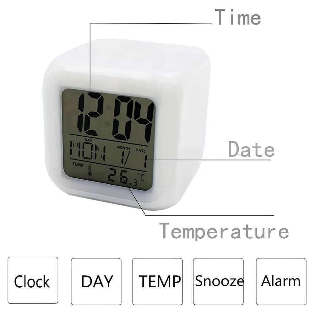 Lovely Color Changing LED Alarm Clock, Luminous Night Light with 7 Colors for Bedroom, Calendar, Temperature Display, Digital Clock with Large Display