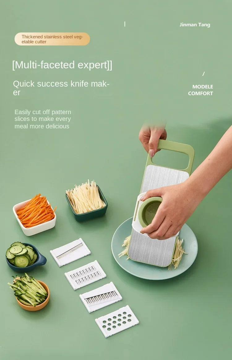5-in-1 Stainless Steel Multifunctional Vegetable & Fruit Slicer Dicer – Manual Garlic, Carrot, Potato Grater & Kitchen Tool