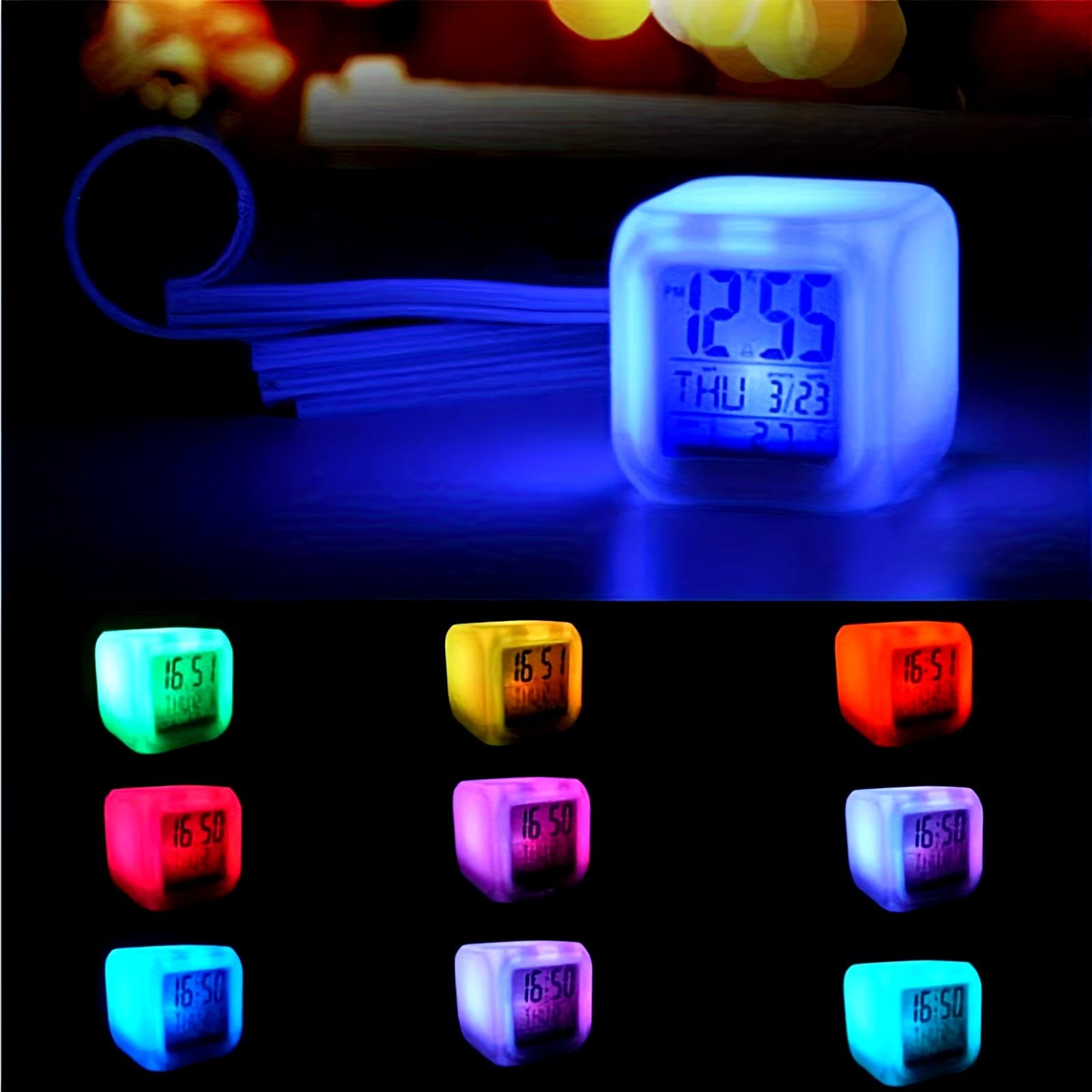 Lovely Color Changing LED Alarm Clock, Luminous Night Light with 7 Colors for Bedroom, Calendar, Temperature Display, Digital Clock with Large Display