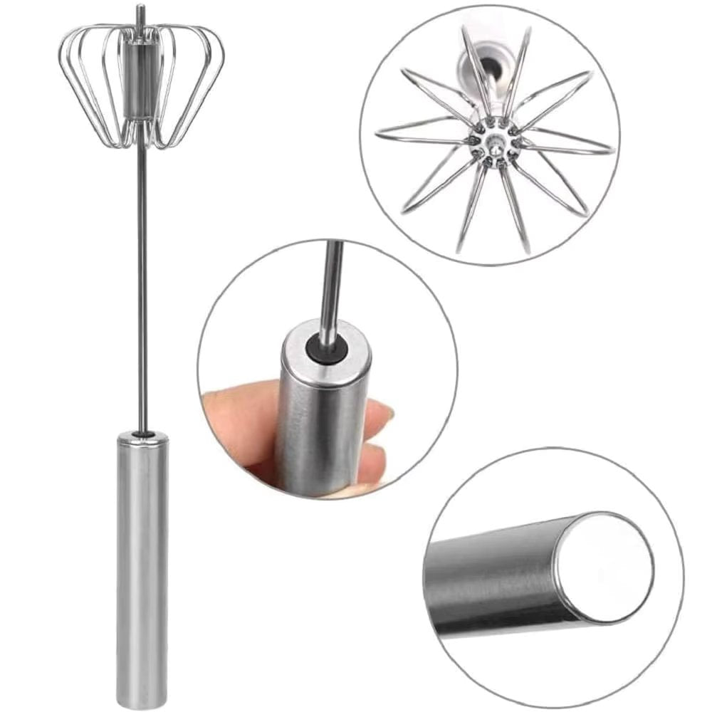 Semi-Automatic Egg Beater, Stainless Steel Hand Whisk, Self-Turning Manual Mixer for Baking & Cooking