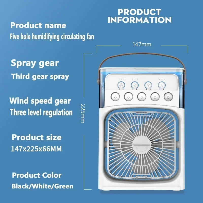 3-in-1 Portable Air Cooler Fan – Mini USB Humidifier, Desktop Air Conditioner with 7-Color Night Light for Home & Office