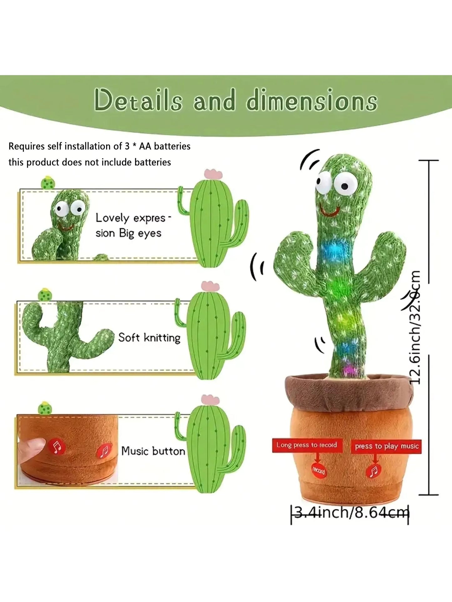 Kids Talking Cactus Plush Toy with Recording & Interactive Features | Fun & Educational Gift